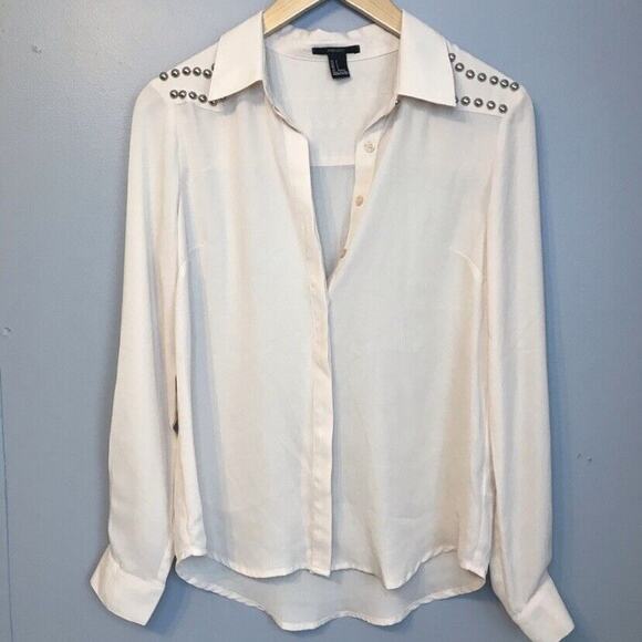 Forever 21 Pink Collared Button Down Sheer Blouse - Picture 1 of 10